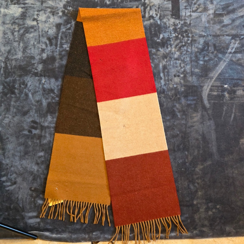 Harrods Knightsbridge Lambswool Scarf Made in Scotland Multi Color Block Fringe